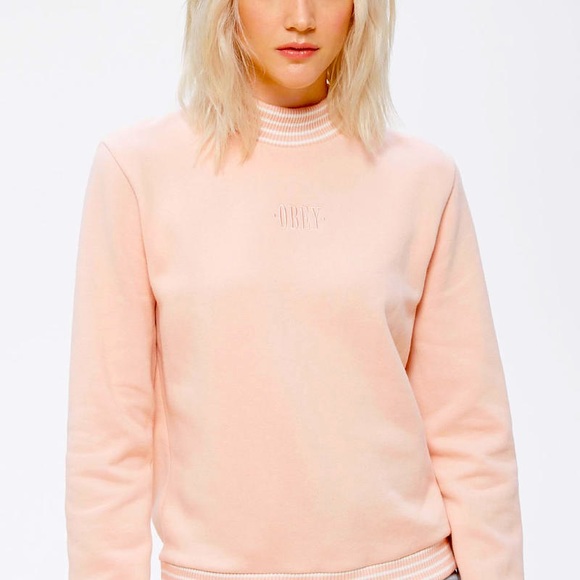 Obey Sweaters | Obey Light Pink, Mock Neck Sweater | Color: Pink/White | Size: Xxs | Nathalymerette's Closet
